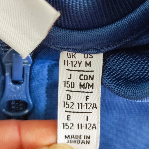 Adidas tracksuit boys size M blue with 3 white stripes full zip, zip pockets - Picture 5 of 11